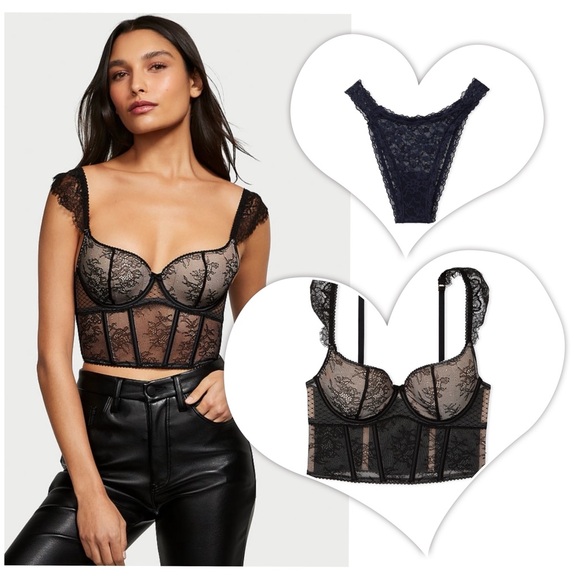 CLEARANCE $8̶2̶ Victoria’s Secret Lace Corset top & matching Brazilian… - Picture 1 of 4